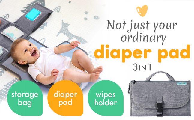 Elmmart Kopi Baby Portable Diaper Changing Pad - Baby Changing Pad & Diaper Changer Travel Bag, Smart Design Baby Changing Mat, Portable Changing Pad for Baby - Baby Changing Station, Infant Gift - Grey