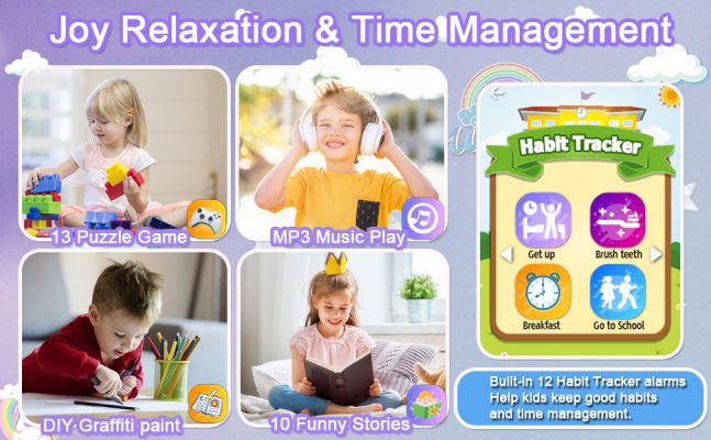 Elmmart Kids Smart Phone for Girls, Christmas Birthday Gifts for Girls Age 3-10 Kids Toys Cell Phone, 2.8″ Touchscreen Toddler Learning Play Toy Phone with Dual Camera, Game, Music Player, 8GB Card (Purple)