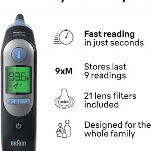 Elmmart Braun ThermoScan 7 Digital Ear Thermometer, Family Care App Compatible, Age-Adjusted Fever Guidance, Baby and Infant Friendly