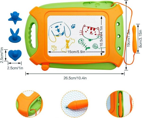 Elmmart Magnetic Drawing Board for Toddlers,Travel Size Toddlers Toys A Etch Toddler Sketch Colorful Erasable with One Carry Bag Magnet Pen and Three Stampers