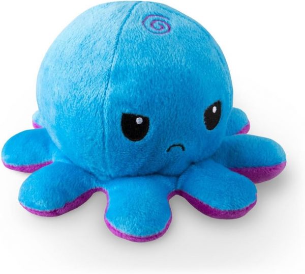 Elmmart TeeTurtle The Original Reversible Octopus Plushie Purple Blue - Cute Sensory Fidget Stuffed Animals That Show Your Mood, Angry Blue + Happy Purple, 4 inch