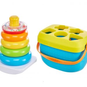 Elmmart Fisher-Price Infant Toy Set, Baby’s First Blocks (10 Shapes) and Rock-a-Stack Ring Stacking Activity for Ages 6+ Months​