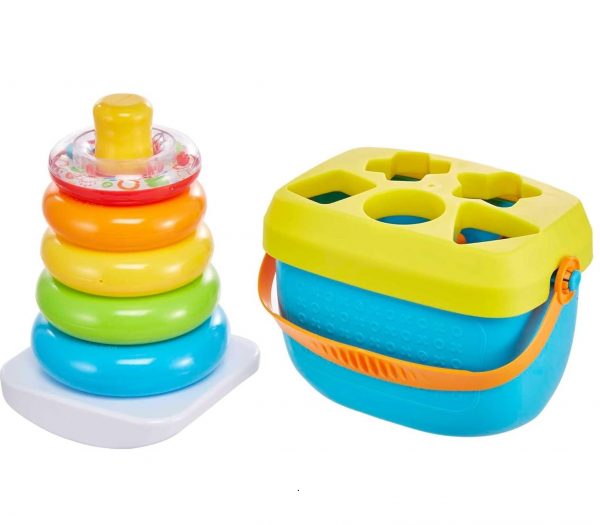 Elmmart Fisher-Price Infant Toy Set, Baby’s First Blocks (10 Shapes) and Rock-a-Stack Ring Stacking Activity for Ages 6+ Months​
