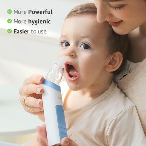 Elmmart GROWNSY Nasal Aspirator for Baby, Electric Nose Aspirator for Toddler, Baby Nose Sucker, Automatic Nose Cleaner with 3 Silicone Tips, Adjustable Suctions, Music and Light Soothing Function (Blue)