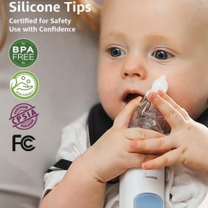 Elmmart GROWNSY Nasal Aspirator for Baby, Electric Nose Aspirator for Toddler, Baby Nose Sucker, Automatic Nose Cleaner with 3 Silicone Tips, Adjustable Suctions, Music and Light Soothing Function (Blue)