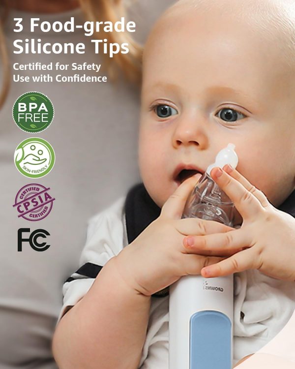 Elmmart GROWNSY Nasal Aspirator for Baby, Electric Nose Aspirator for Toddler, Baby Nose Sucker, Automatic Nose Cleaner with 3 Silicone Tips, Adjustable Suctions, Music and Light Soothing Function (Blue)