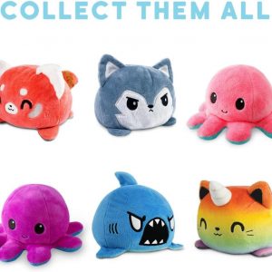 Elmmart TeeTurtle The Original Reversible Octopus Plushie Purple Blue - Cute Sensory Fidget Stuffed Animals That Show Your Mood, Angry Blue + Happy Purple, 4 inch
