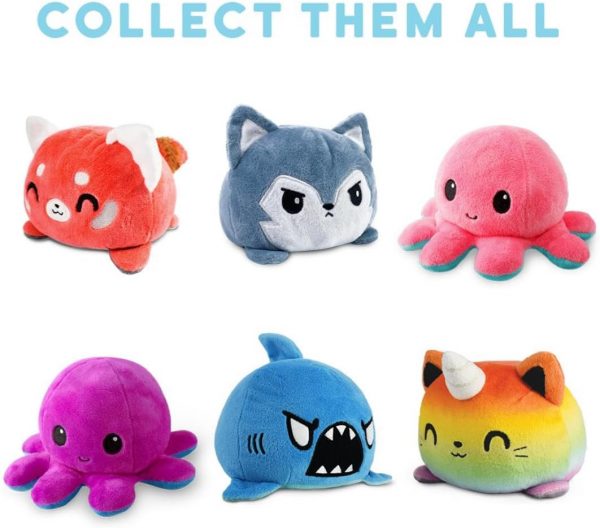 Elmmart TeeTurtle The Original Reversible Octopus Plushie Purple Blue - Cute Sensory Fidget Stuffed Animals That Show Your Mood, Angry Blue + Happy Purple, 4 inch