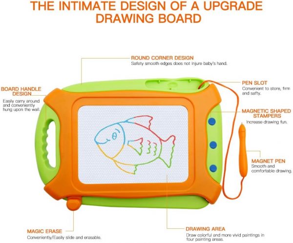 Elmmart Magnetic Drawing Board for Toddlers,Travel Size Toddlers Toys A Etch Toddler Sketch Colorful Erasable with One Carry Bag Magnet Pen and Three Stampers