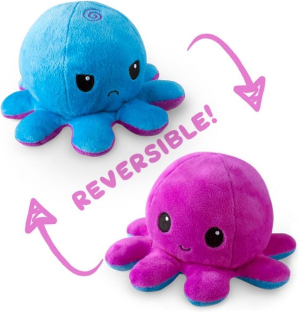 Elmmart TeeTurtle The Original Reversible Octopus Plushie Purple Blue - Cute Sensory Fidget Stuffed Animals That Show Your Mood, Angry Blue + Happy Purple, 4 inch