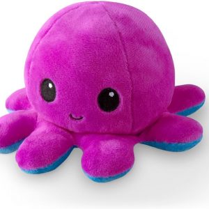 Elmmart TeeTurtle The Original Reversible Octopus Plushie Purple Blue - Cute Sensory Fidget Stuffed Animals That Show Your Mood, Angry Blue + Happy Purple, 4 inch