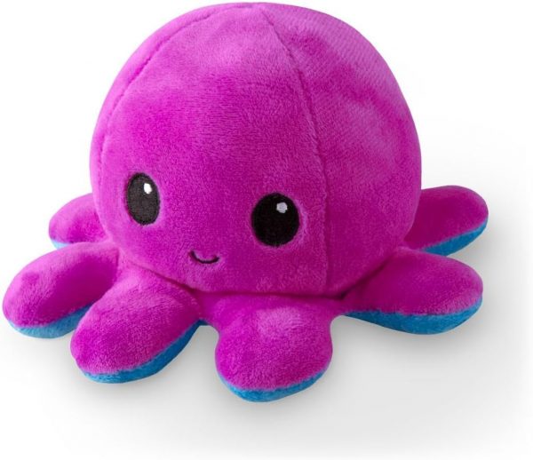Elmmart TeeTurtle The Original Reversible Octopus Plushie Purple Blue - Cute Sensory Fidget Stuffed Animals That Show Your Mood, Angry Blue + Happy Purple, 4 inch