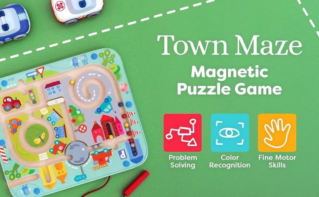 Elmmart HABA Busy Board for Toddlers 2-4: Town Magnetic Maze Puzzle Game - Toddler Travel Toys for Preschoolers