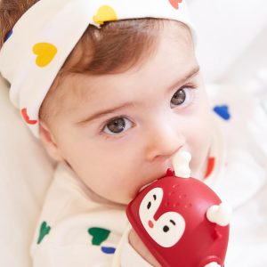 Elmmart Smily Mia Baby Teething Toys, Baby Christmas Stocking Stuffers, Penguin Teether for 0-6M, Reindeer Chew Toys for 3-6M,Teething Mittens for 6-12M Babies, Baby Essential New Born Must Haves, Pine Green