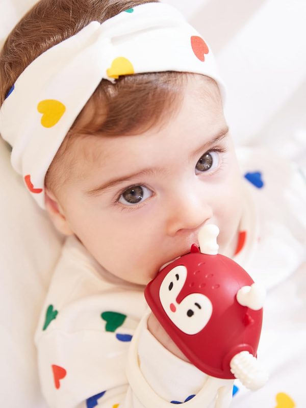Elmmart Smily Mia Baby Teething Toys, Baby Christmas Stocking Stuffers, Penguin Teether for 0-6M, Reindeer Chew Toys for 3-6M,Teething Mittens for 6-12M Babies, Baby Essential New Born Must Haves, Pine Green