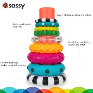 Elmmart Sassy Stacks of Circles Stacking Ring STEM Learning Toy, Age 6+ Months, Multi, 9 Piece Set