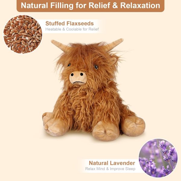 Elmmart Highland Cow Stuffed Animals, Microwavable Stuffed Animals Heating Pad for Cramps & Pain, Lavender Scented Highland Cow Plush for Stress Relief, Stuffed Cow Gifts Plush Toys, Highland Cattle