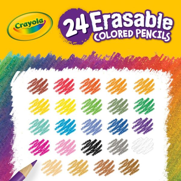 Elmmart Crayola Erasable Colored Pencils (24ct), Kids Coloring Pencils for Coloring Books, Arts & Crafts, Stocking Stuffers for Kids, 6+