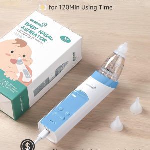 Elmmart GROWNSY Nasal Aspirator for Baby, Electric Nose Aspirator for Toddler, Baby Nose Sucker, Automatic Nose Cleaner with 3 Silicone Tips, Adjustable Suctions, Music and Light Soothing Function (Blue)