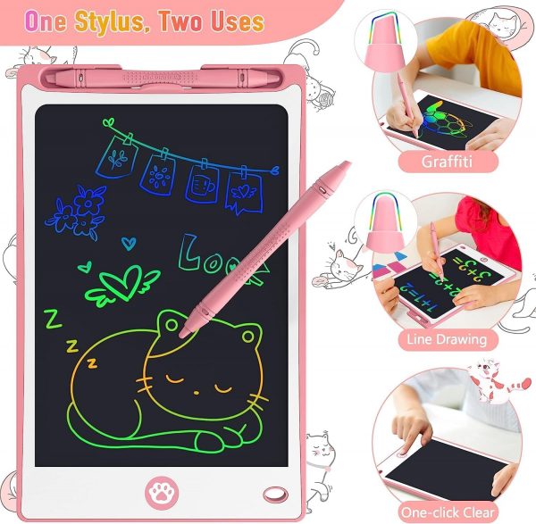 Elmmart Hockvill LCD Writing Tablet for Kids 8.8 Inch, Kids Toys for Girls Boys Drawing Pad for 3 4 5 6 7 8 Year Old Kid, Toddler Drawing Doodle Board Travel Essentials Christmas Birthday Gift for Kids -Pink
