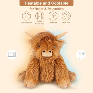 Elmmart Highland Cow Stuffed Animals, Microwavable Stuffed Animals Heating Pad for Cramps & Pain, Lavender Scented Highland Cow Plush for Stress Relief, Stuffed Cow Gifts Plush Toys, Highland Cattle