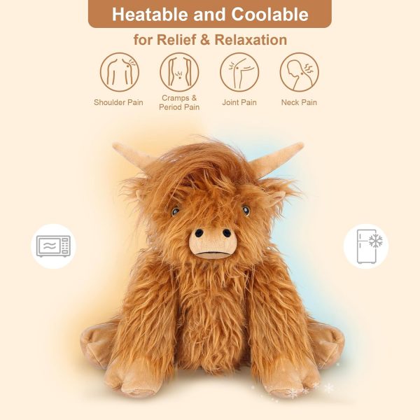 Elmmart Highland Cow Stuffed Animals, Microwavable Stuffed Animals Heating Pad for Cramps & Pain, Lavender Scented Highland Cow Plush for Stress Relief, Stuffed Cow Gifts Plush Toys, Highland Cattle