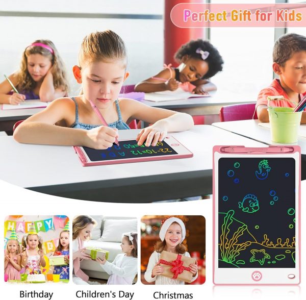 Elmmart Hockvill LCD Writing Tablet for Kids 8.8 Inch, Kids Toys for Girls Boys Drawing Pad for 3 4 5 6 7 8 Year Old Kid, Toddler Drawing Doodle Board Travel Essentials Christmas Birthday Gift for Kids -Pink