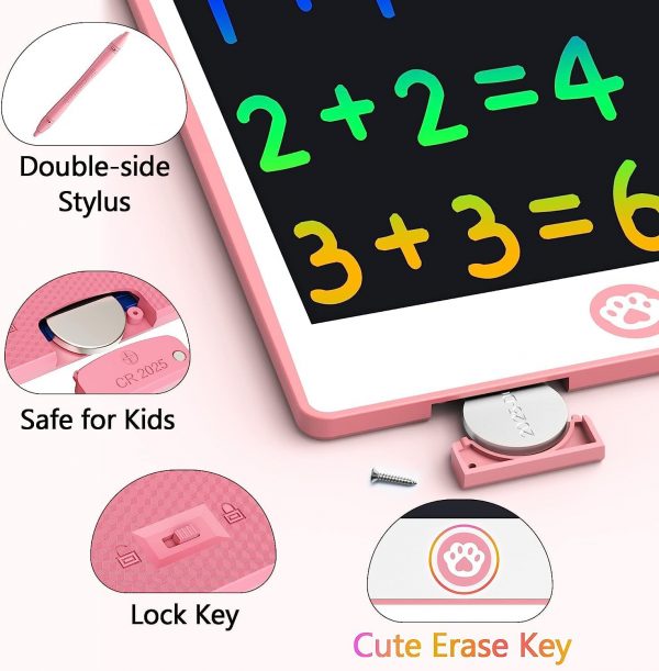 Elmmart Hockvill LCD Writing Tablet for Kids 8.8 Inch, Kids Toys for Girls Boys Drawing Pad for 3 4 5 6 7 8 Year Old Kid, Toddler Drawing Doodle Board Travel Essentials Christmas Birthday Gift for Kids -Pink
