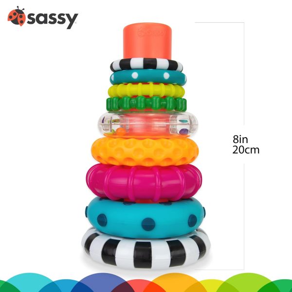 Elmmart Sassy Stacks of Circles Stacking Ring STEM Learning Toy, Age 6+ Months, Multi, 9 Piece Set