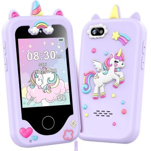 Elmmart Kids Smart Phone for Girls, Christmas Birthday Gifts for Girls Age 3-10 Kids Toys Cell Phone, 2.8″ Touchscreen Toddler Learning Play Toy Phone with Dual Camera, Game, Music Player, 8GB Card (Purple)