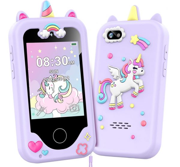 Elmmart Kids Smart Phone for Girls, Christmas Birthday Gifts for Girls Age 3-10 Kids Toys Cell Phone, 2.8″ Touchscreen Toddler Learning Play Toy Phone with Dual Camera, Game, Music Player, 8GB Card (Purple)