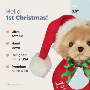 Elmmart Teddy Bear Plush Stuffed Animal 5.5 Inch, Soft Baby Rattles and Plush Rings Bearington Collection Baby 1st Christmas