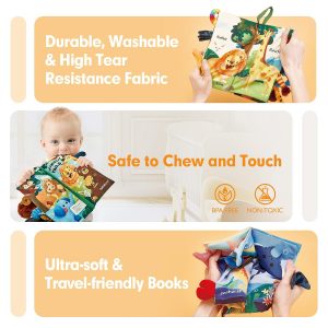 Elmmart hahaland Baby Toys 0-6 Months Baby Books 2PCS, Baby Toys 6-12 Months - Soft, Crinkle, Squeaky, Sensory, Tummy Time Toys - Baby Christmas Stocking Stuffers Gifts