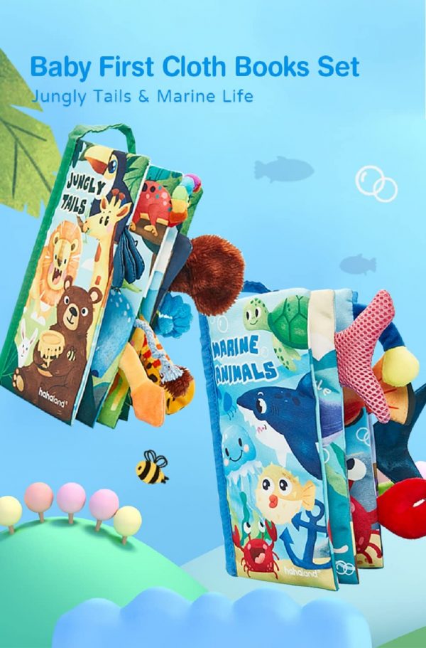 Elmmart hahaland Baby Toys 0-6 Months Baby Books 2PCS, Baby Toys 6-12 Months - Soft, Crinkle, Squeaky, Sensory, Tummy Time Toys - Baby Christmas Stocking Stuffers Gifts