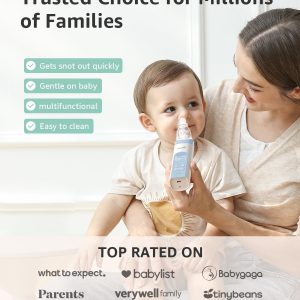 Elmmart GROWNSY Nasal Aspirator for Baby, Electric Nose Aspirator for Toddler, Baby Nose Sucker, Automatic Nose Cleaner with 3 Silicone Tips, Adjustable Suctions, Music and Light Soothing Function (Blue)