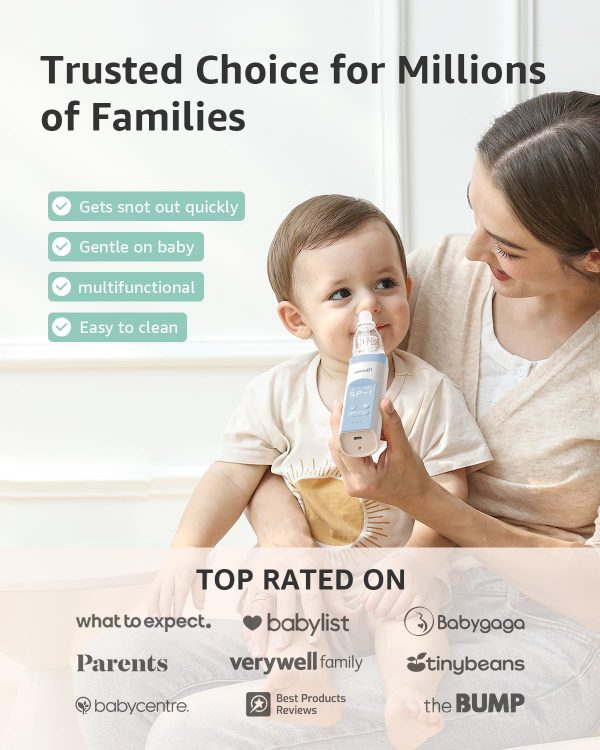 Elmmart GROWNSY Nasal Aspirator for Baby, Electric Nose Aspirator for Toddler, Baby Nose Sucker, Automatic Nose Cleaner with 3 Silicone Tips, Adjustable Suctions, Music and Light Soothing Function (Blue)