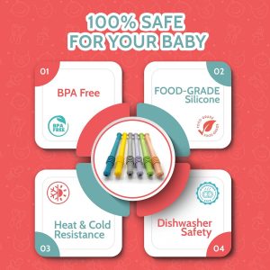 elmmart Teething Sticks for Babies 0-36 Months - Super Soft Silicone Teethers in 6 Vibrant Colors, Infant Teething Relief, Multicolored Teething Tubes Baby Gift Teethers