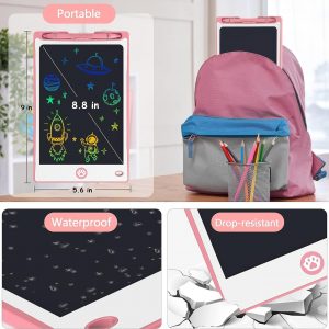 Elmmart Hockvill LCD Writing Tablet for Kids 8.8 Inch, Kids Toys for Girls Boys Drawing Pad for 3 4 5 6 7 8 Year Old Kid, Toddler Drawing Doodle Board Travel Essentials Christmas Birthday Gift for Kids -Pink
