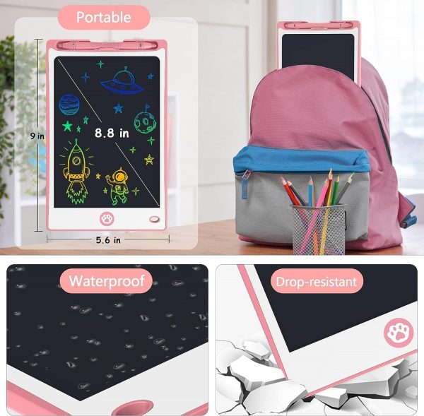 Elmmart Hockvill LCD Writing Tablet for Kids 8.8 Inch, Kids Toys for Girls Boys Drawing Pad for 3 4 5 6 7 8 Year Old Kid, Toddler Drawing Doodle Board Travel Essentials Christmas Birthday Gift for Kids -Pink
