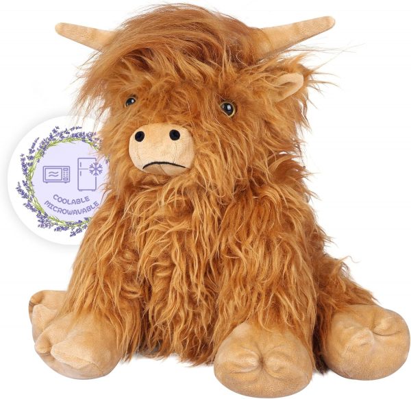 Elmmart Highland Cow Stuffed Animals, Microwavable Stuffed Animals Heating Pad for Cramps & Pain, Lavender Scented Highland Cow Plush for Stress Relief, Stuffed Cow Gifts Plush Toys, Highland Cattle