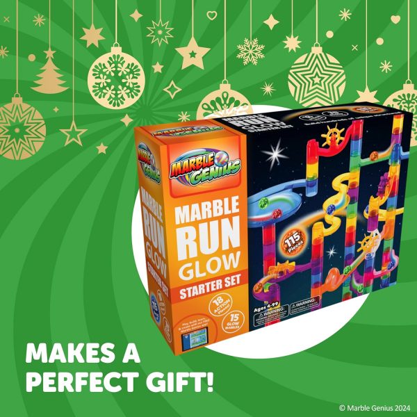 Elmmart Marble Genius 115 pcs Glow Marble Run Track Race Starter Set for Kids Age 4+, Glow in The Dark, STEM Educational Building Block, Color Instruction Manual