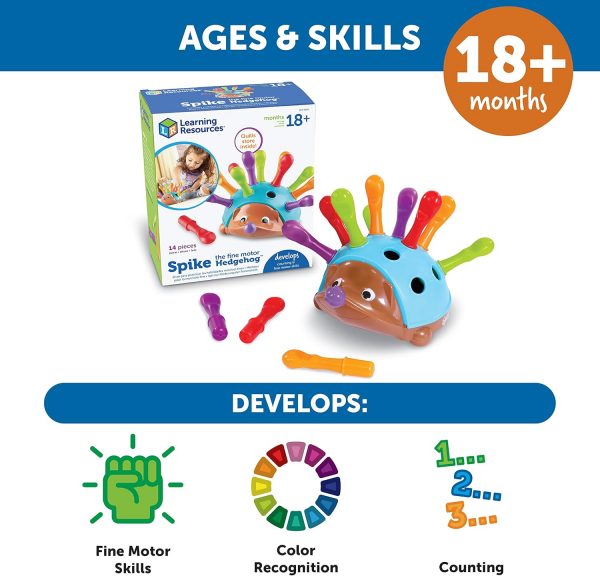 Elmmart Fine Motor Games - Learning Resources Spike The Fine Motor Hedgehog - Toddler Learning Toys, Fine Motor and Sensory Toys for Kids Ages 18+ Months, Montessori Toys