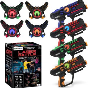 Elmmart ArmoGear Laser Tag Guns - Set of 4 Rechargeable Kids Toys with Vests - Indoor and Outdoor Multiplayer Laser Tag Set for Kids, Teens, and Adults - Long Range 150 ft - Kids Games for Ages 8 and Up