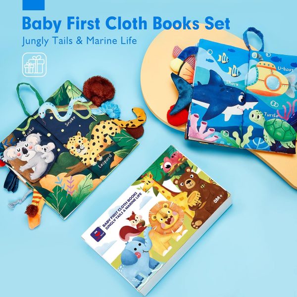 Elmmart hahaland Baby Toys 0-6 Months Baby Books 2PCS, Baby Toys 6-12 Months - Soft, Crinkle, Squeaky, Sensory, Tummy Time Toys - Baby Christmas Stocking Stuffers Gifts