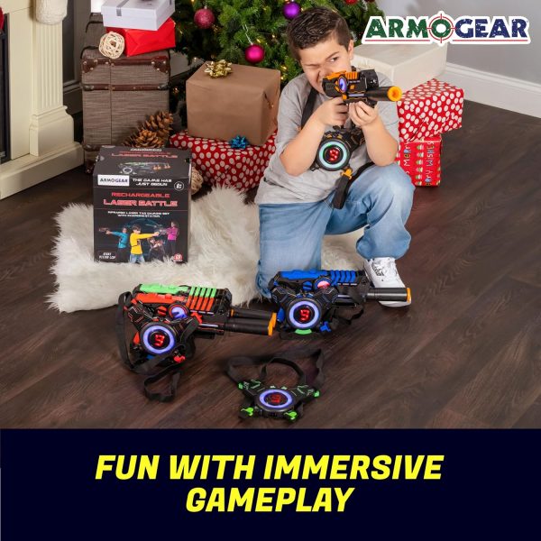 Elmmart ArmoGear Laser Tag Guns - Set of 4 Rechargeable Kids Toys with Vests - Indoor and Outdoor Multiplayer Laser Tag Set for Kids, Teens, and Adults - Long Range 150 ft - Kids Games for Ages 8 and Up
