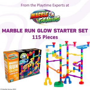 Elmmart Marble Genius 115 pcs Glow Marble Run Track Race Starter Set for Kids Age 4+, Glow in The Dark, STEM Educational Building Block, Color Instruction Manual