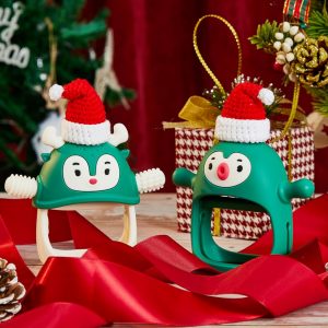 Elmmart Smily Mia Baby Teething Toys, Baby Christmas Stocking Stuffers, Penguin Teether for 0-6M, Reindeer Chew Toys for 3-6M,Teething Mittens for 6-12M Babies, Baby Essential New Born Must Haves, Pine Green