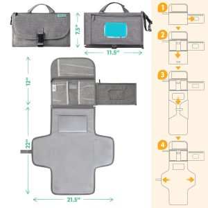 Elmmart Kopi Baby Portable Diaper Changing Pad - Baby Changing Pad & Diaper Changer Travel Bag, Smart Design Baby Changing Mat, Portable Changing Pad for Baby - Baby Changing Station, Infant Gift - Grey
