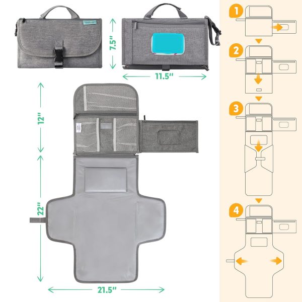 Elmmart Kopi Baby Portable Diaper Changing Pad - Baby Changing Pad & Diaper Changer Travel Bag, Smart Design Baby Changing Mat, Portable Changing Pad for Baby - Baby Changing Station, Infant Gift - Grey