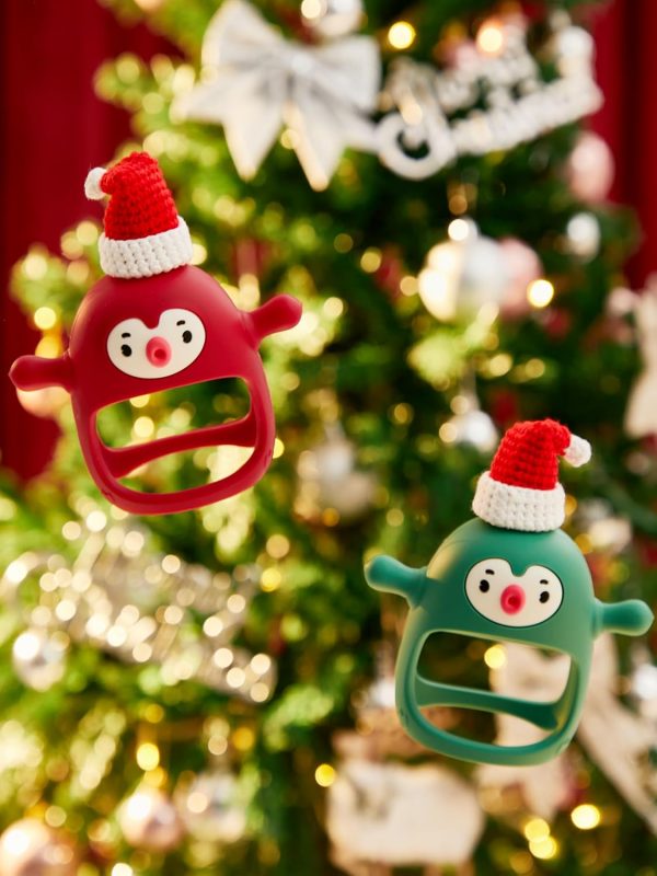Elmmart Smily Mia Baby Teething Toys, Baby Christmas Stocking Stuffers, Penguin Teether for 0-6M, Reindeer Chew Toys for 3-6M,Teething Mittens for 6-12M Babies, Baby Essential New Born Must Haves, Pine Green